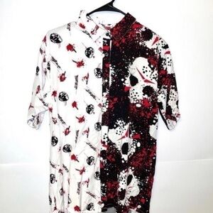 Friday the 13th Jason mask button down shirt